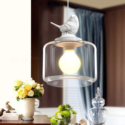 Nordic Modern Hanging Lamp Transparent Birdcage Glass Pendant Light LED E27 Ceiling Light Perfect for Kitchen Dining Room Bedroom(Cold White)