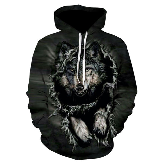 Hoodie with European and American Fashion Black Wolf Digital Printing