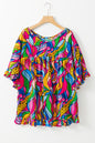 Rose Abstract Print Plus Size Frilly Trim Blouse