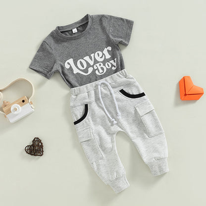 Baby Boy Short Sleeve Monogram Print T-Shirt Gray Summer Clothing Set