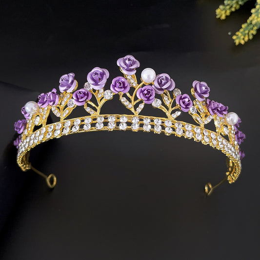 Purple Rose Crystal Crown Jewelry