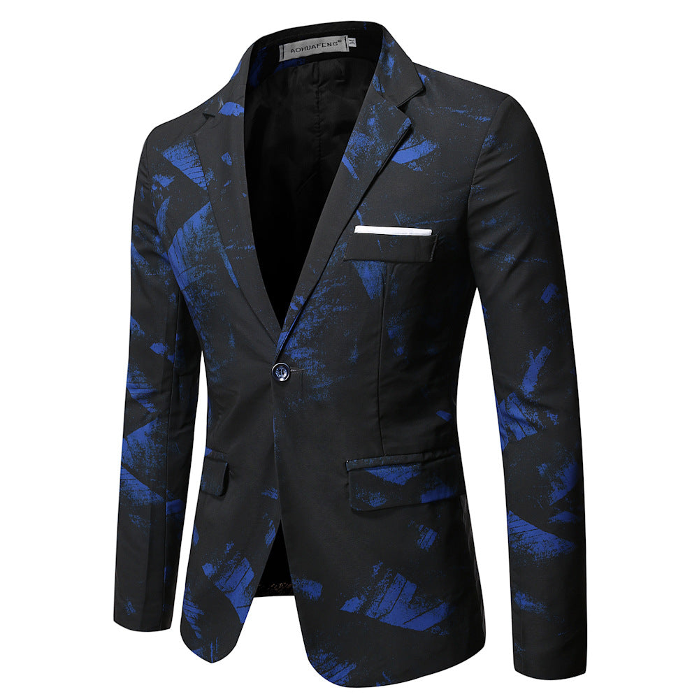 Sophisticated Korean-Style Slim-Fit Printed Suit Jacket for Business Professionals