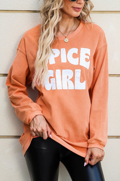 Orange Corded SPICY GIRL Graphic Sweatshirt