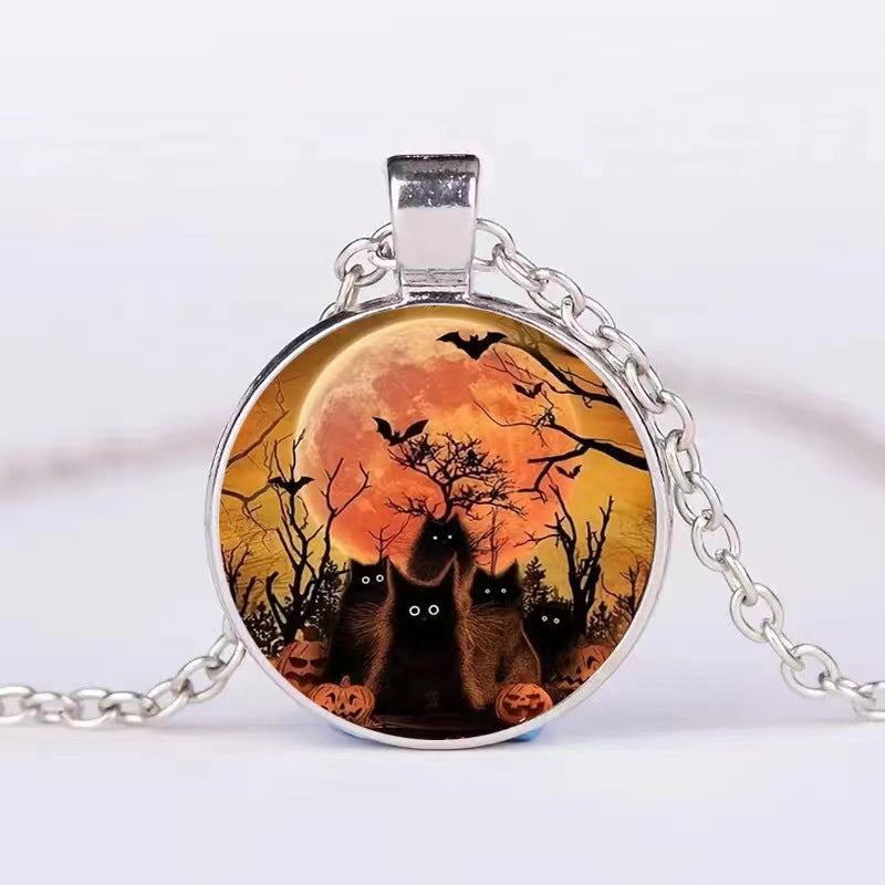 Halloween Round Pumpkin Ghost Bat Necklace Men And Women Personality Clavicle Necklace Fashion Jewelry Accessories