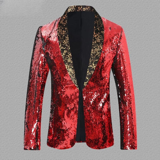 Dazzling Sequined Stage Performance Suit for Male Singers and Hosts