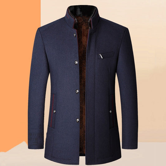 Stylish Men's Woolen Jacket with Stand Collar for Autumn and Winter