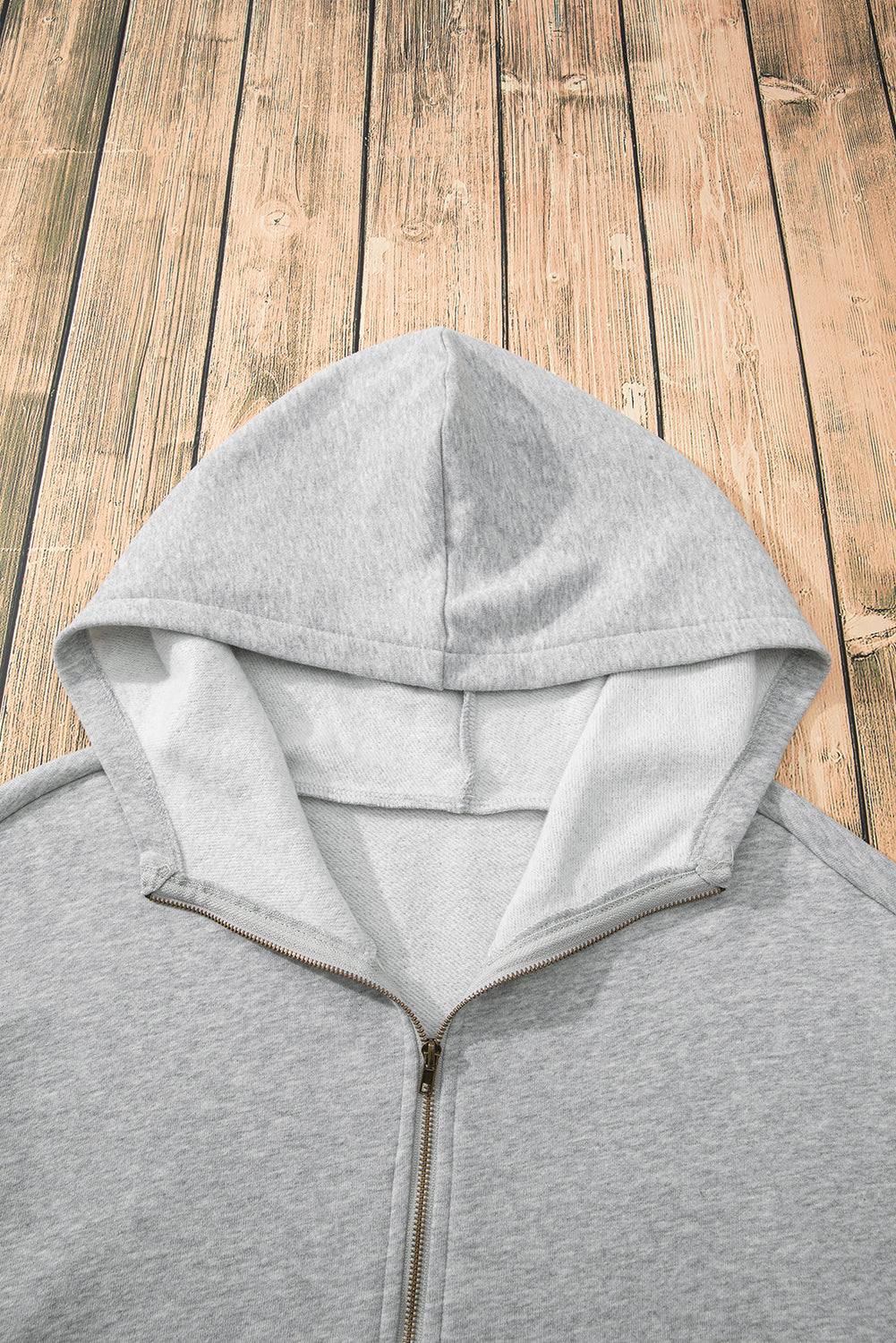 Light Grey Fleece Lined Half Zipper Kangaroo Pockets Loose Hoodie