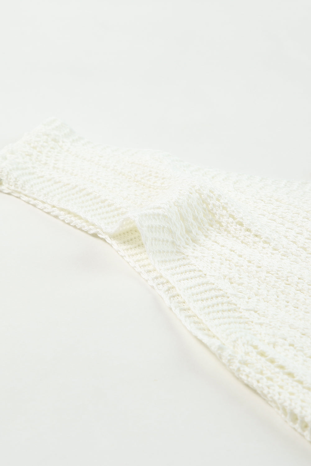 White Hollowed Knit V Neck Tank Top