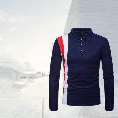 Stylish Tri-Color Stitching Lapel Men's Long Sleeve Shirt