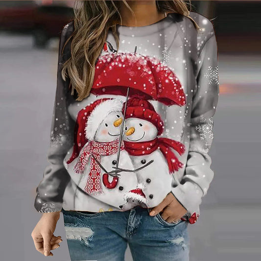 European And American Snowman Printed Crew Neck Sweatshirt