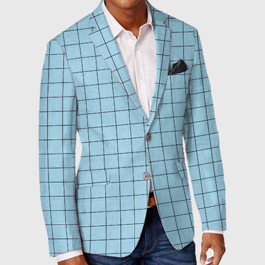 Classic Elegance: Men's Single-Row Two-Button Plaid Blazer