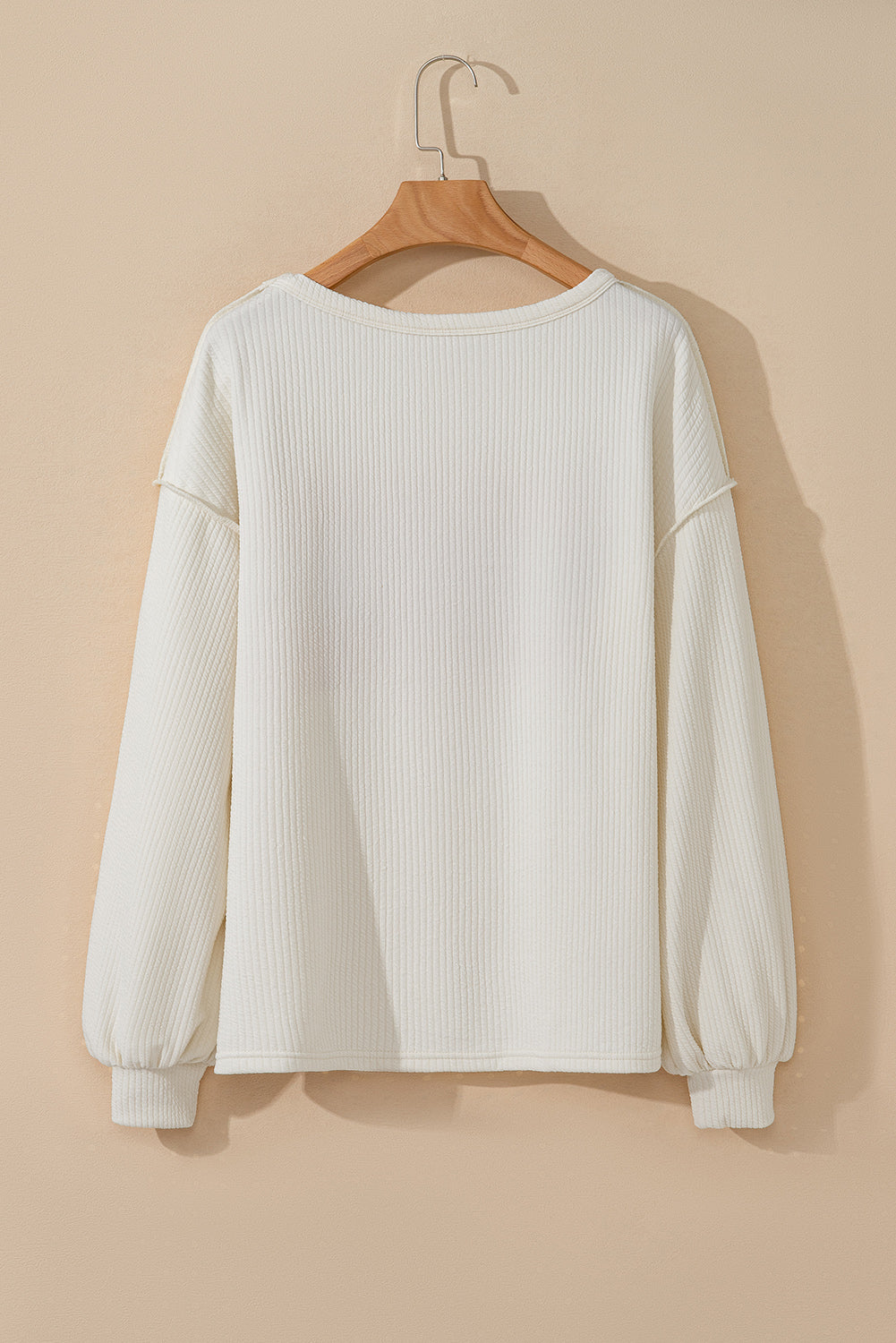 White Corded Exposed Seam Knit Patchwork Drop Sleeve Top