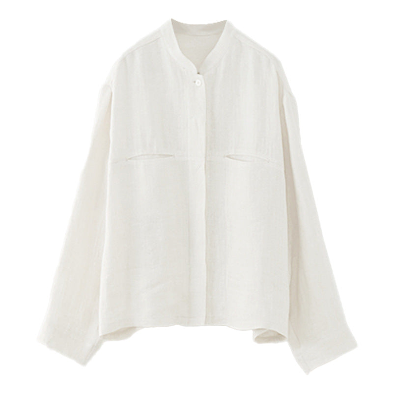 Artistic Retro Pure Linen Shirt: Versatile Autumn Women's Clothing