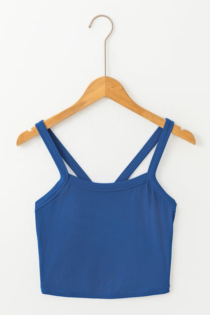 Navy Blue Athletic Ribbed Cropped Cami Top