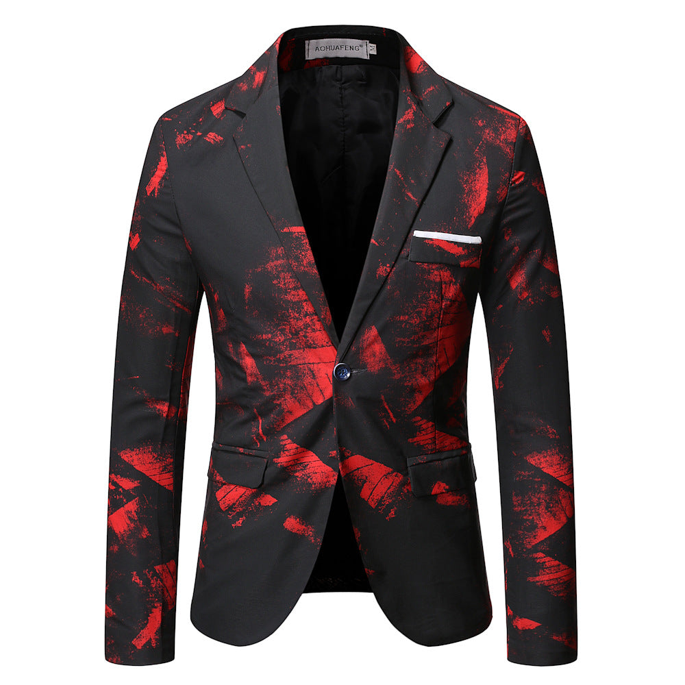 Sophisticated Korean-Style Slim-Fit Printed Suit Jacket for Business Professionals