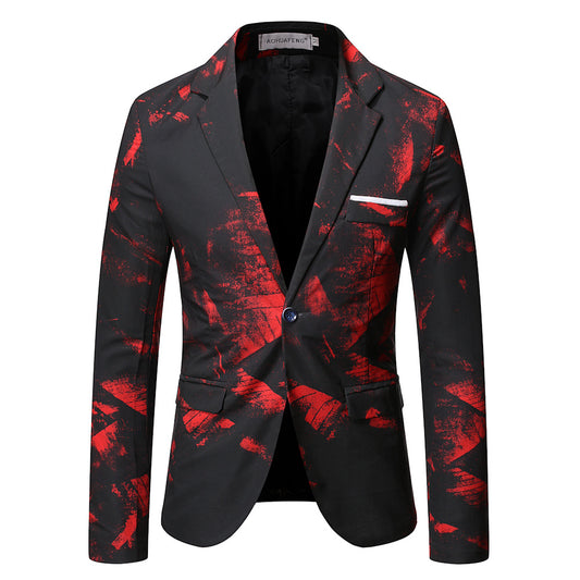 Sophisticated Korean-Style Slim-Fit Printed Suit Jacket for Business Professionals