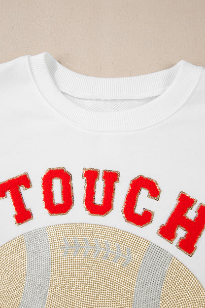 White TOUCH DOWN Football Graphic Pullover Sweatshirt