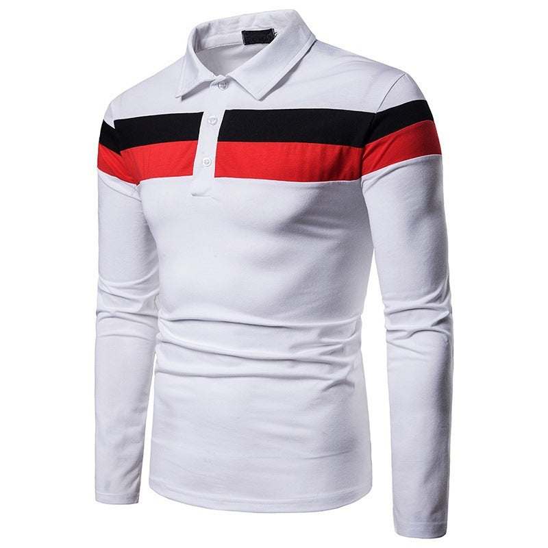 Stylish Tri-Color Stitching Lapel Men's Long Sleeve Shirt