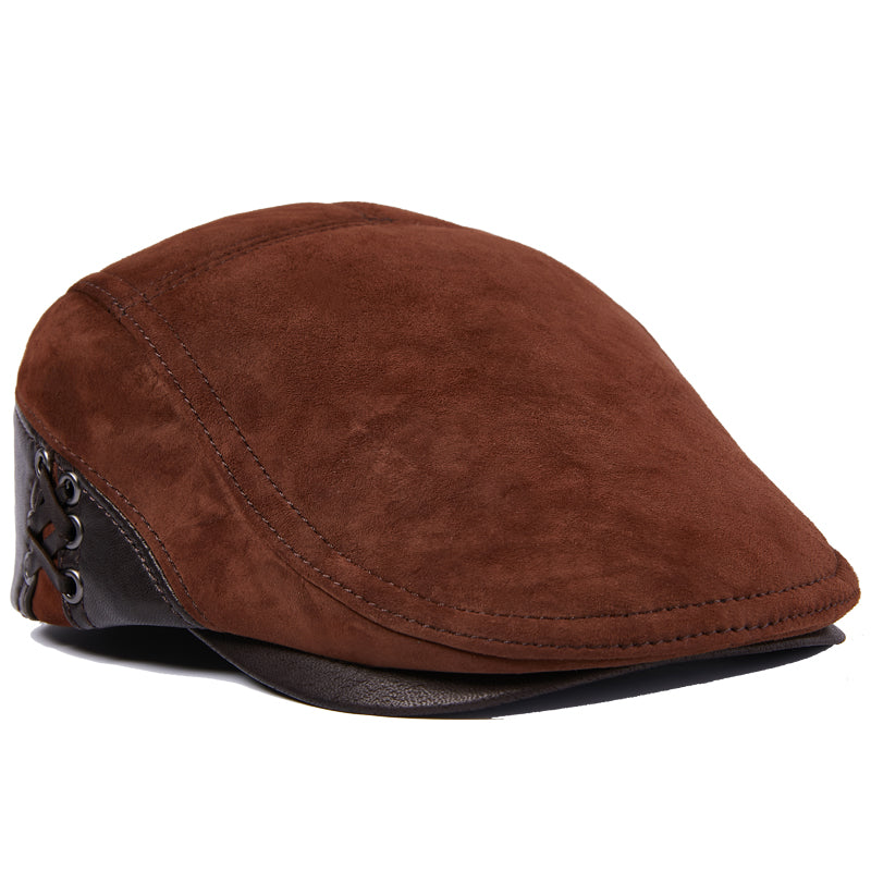 Men's Cowhide Beret Leather Hat - Classic Peak Cap Style