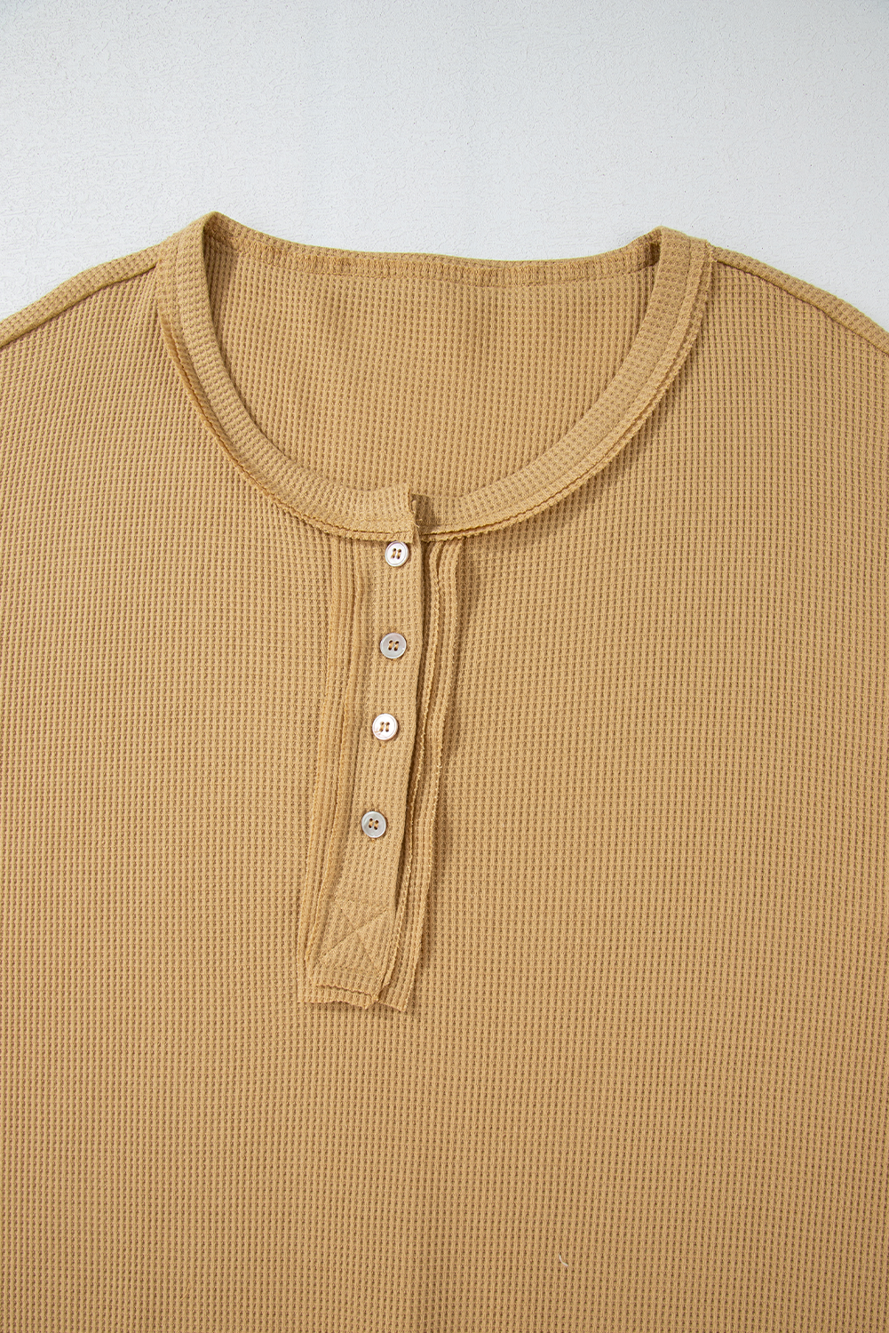 Camel Textured Knit Half Button Drop Shoulder Oversized Top