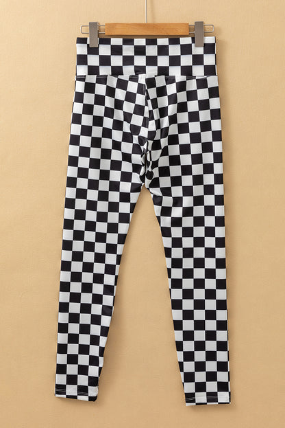 Black Checkered Pattern High Waist Skinny Leggings