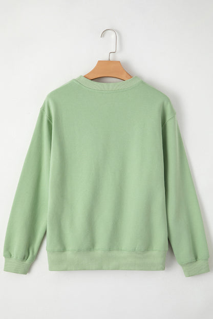 Smoke Green Solid Fleece Lined Drop Shoulder Terry Sweatshirt