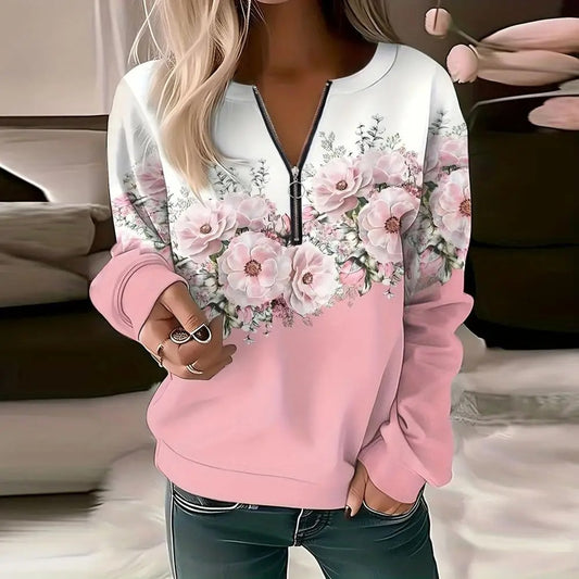 Women's Sweatshirt Zipper Pullover Casual Printed Sweater