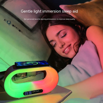 3-in-1 Smart Night Light: LED Atmosphere Desk Lamp with Wireless Charger and Alarm Clock