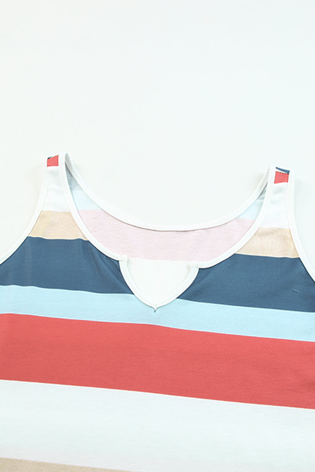 Multicolor Striped Color Block Notched Neck Tank Top