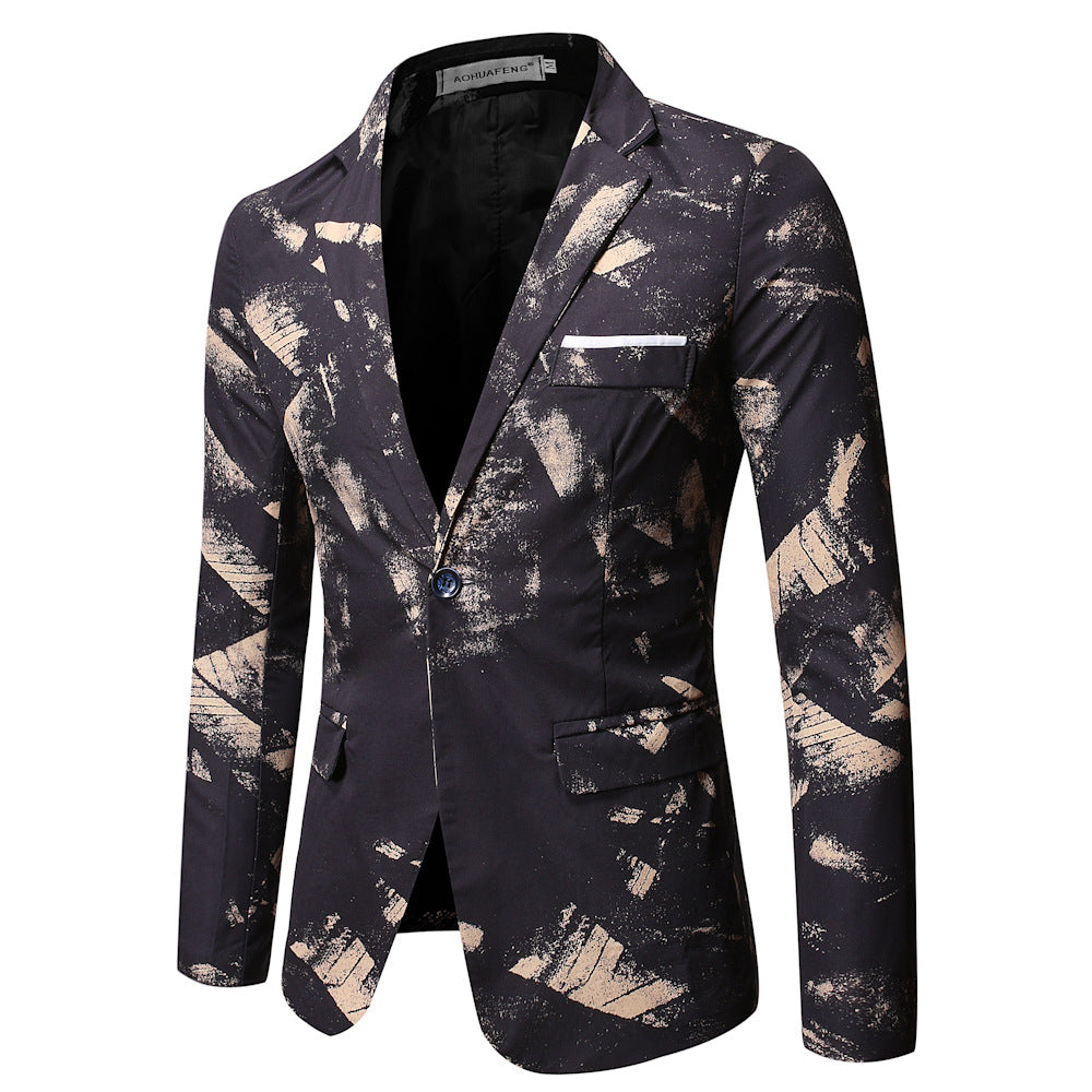 Sophisticated Korean-Style Slim-Fit Printed Suit Jacket for Business Professionals