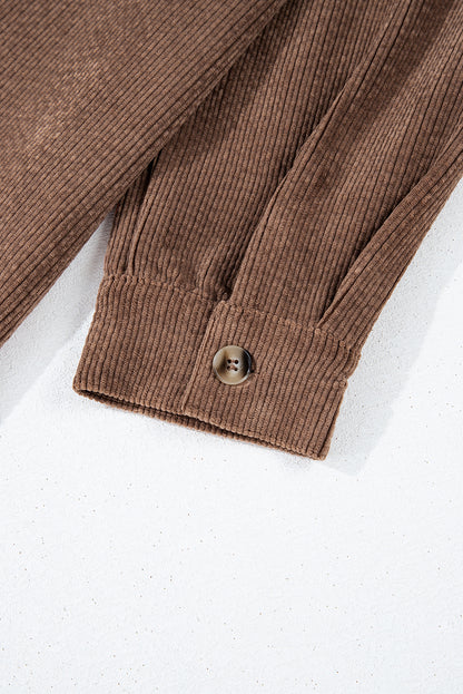 Chestnut Corduroy Flap Pocket Button Up Shacket