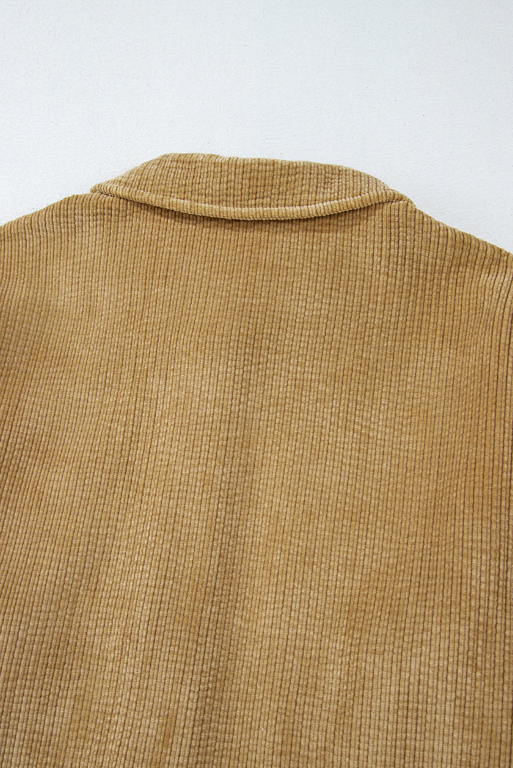 Light French Beige Patched Pocket Button Up Corduroy Shacket