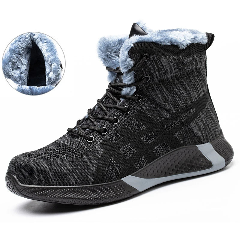 Winter Plush Boots Men's Labor Protection Safety Shoes Anti-Puncture Work Boots