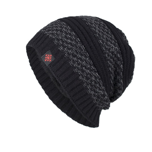 Knitted Wool Hat With Red Snowflake Cloth Mark