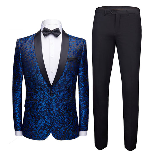 Men's Floral Suit Trousers Suit Slim-fit Banquet Stage Wear