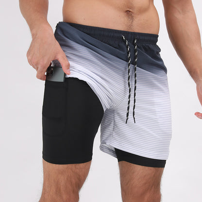 Gradient Printed Beach Shorts Double Layer Casual Sport Shorts