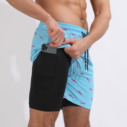 Gradient Printed Beach Shorts Double Layer Casual Sport Shorts