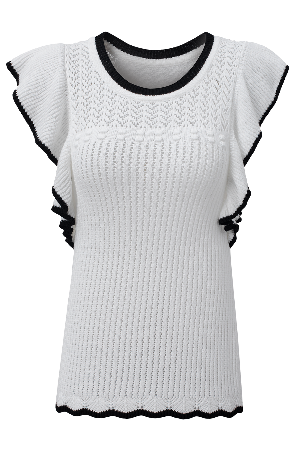 White Crochet Eyelet Flounce Tank Top