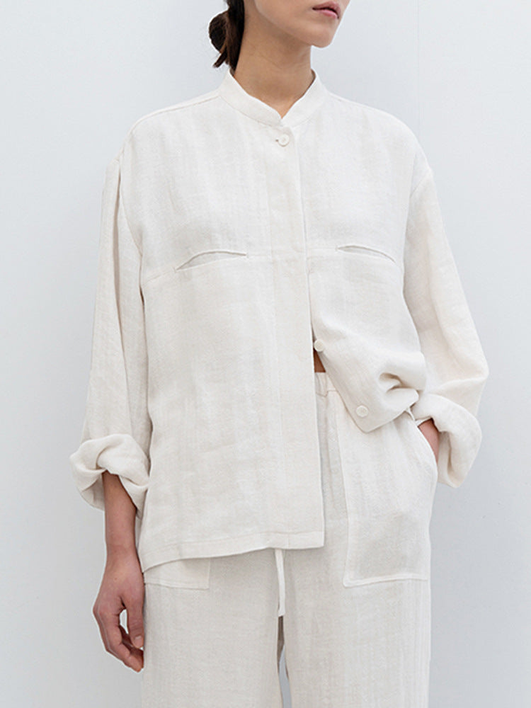 Artistic Retro Pure Linen Shirt: Versatile Autumn Women's Clothing