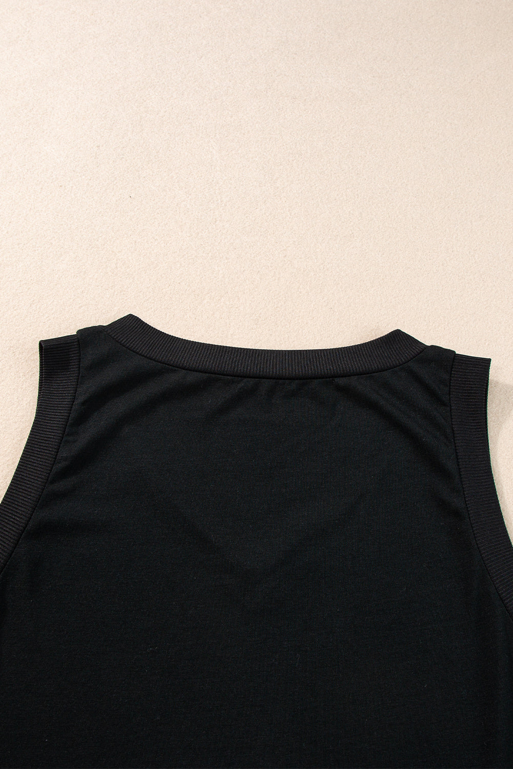 Black Ribbed V Neck Tank