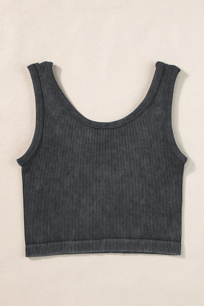 Black Ribbed Seamless Cropped Tank Top