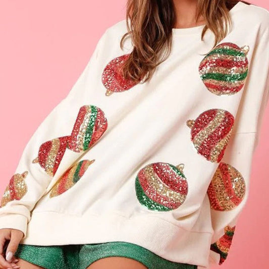 Winter Sequined Embroidered Fashionable Round Neck Long Sleeve  Sweater For Women