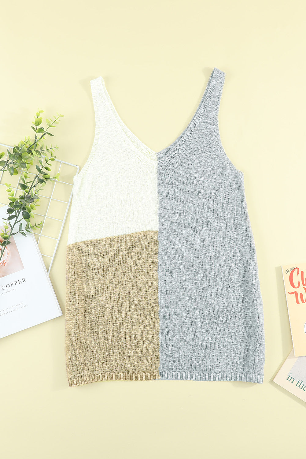 Gray Color Block Knitted Tank Top