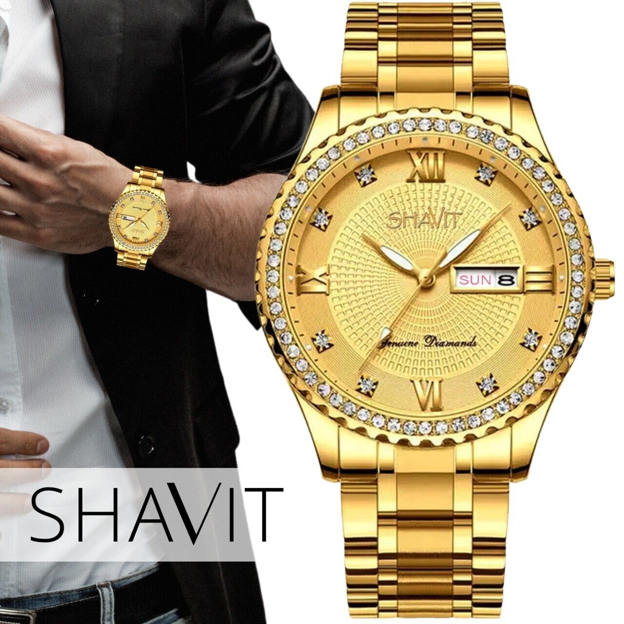 Men's Gold Stainless Steel Quartz Watch - Classic Business Wristwatch