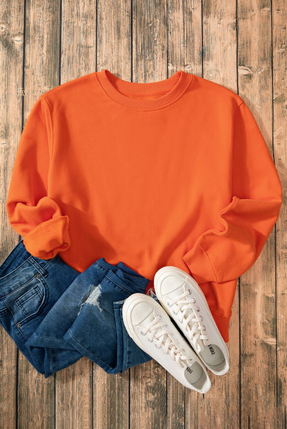 Russet Orange Solid Fleece Lined Drop Shoulder Terry Sweatshirt