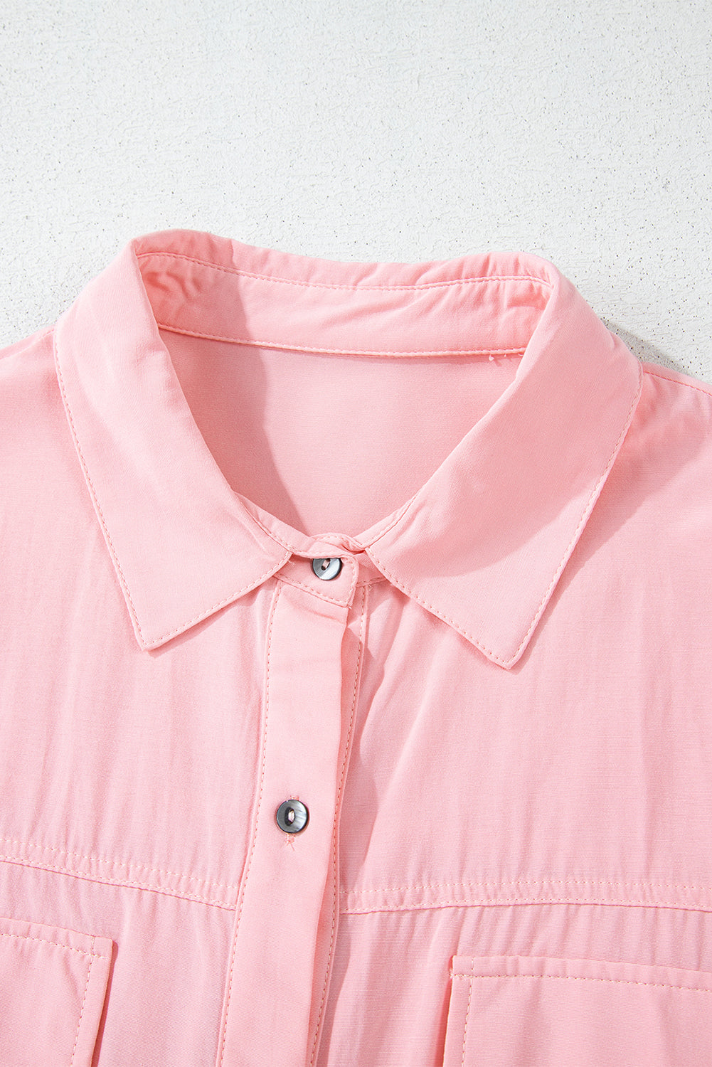 Pink Flap Pocket Tab Sleeve Button-Down Plus Size Shirt