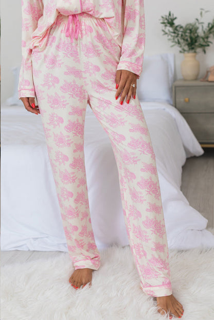 Pink Floral Long Sleeve and Pants Pajamas Set