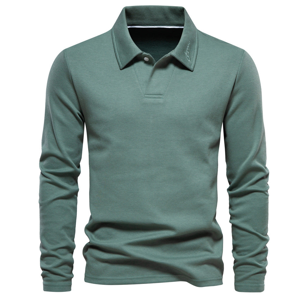 Men's Long Sleeve Polo Shirt - Casual Solid Color Top with Lapel