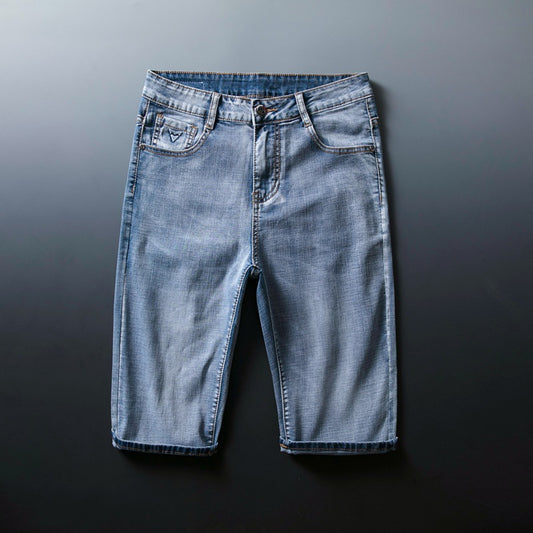 Summer Thin Light Blue High Stretch Denim Shorts Men