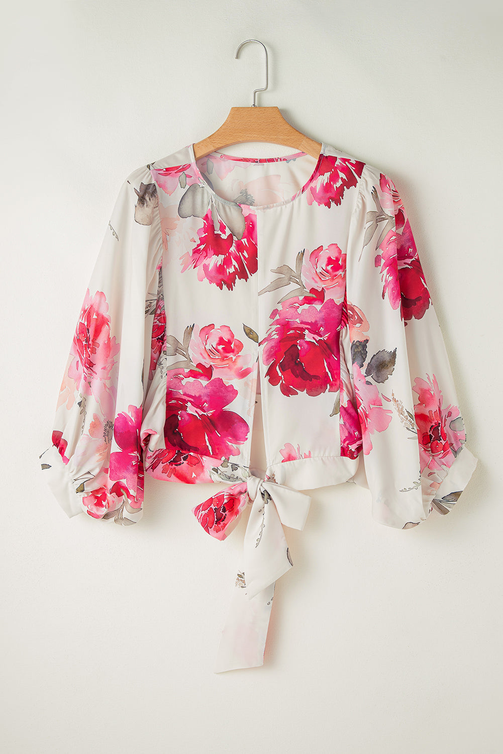 Rose Floral 3/4 Sleeve Lace-up Back Blouse